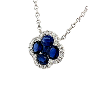 Blue Sapphire Clover Necklace with Diamond Halo