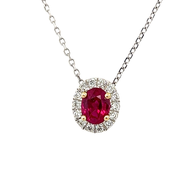 Oval Ruby Necklace with Diamond Halo