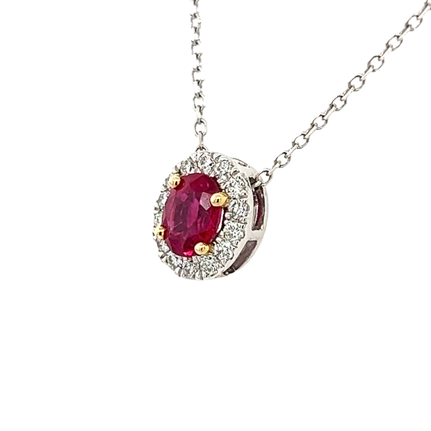 Oval Ruby Necklace with Diamond Halo