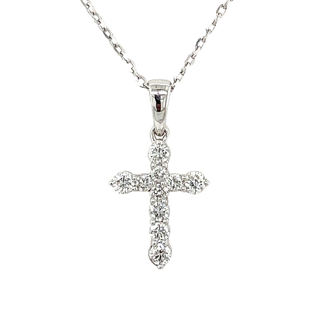 14K White Gold and Diamond Cross Necklace