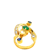 Custom Emerald, Sapphire and Diamond Ring