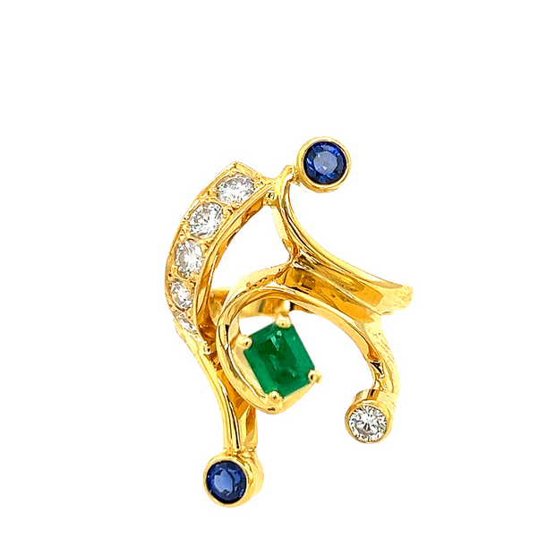 Custom Emerald, Sapphire and Diamond Ring