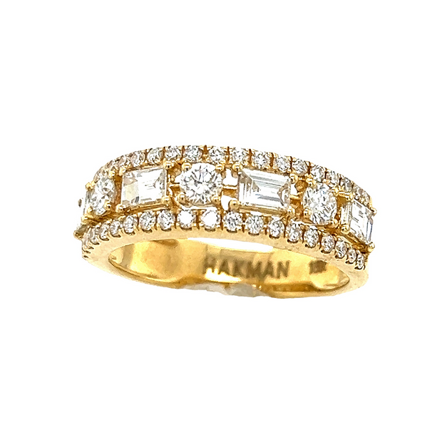 18K Yellow Gold Diamond Band with Baguettes and Rounds