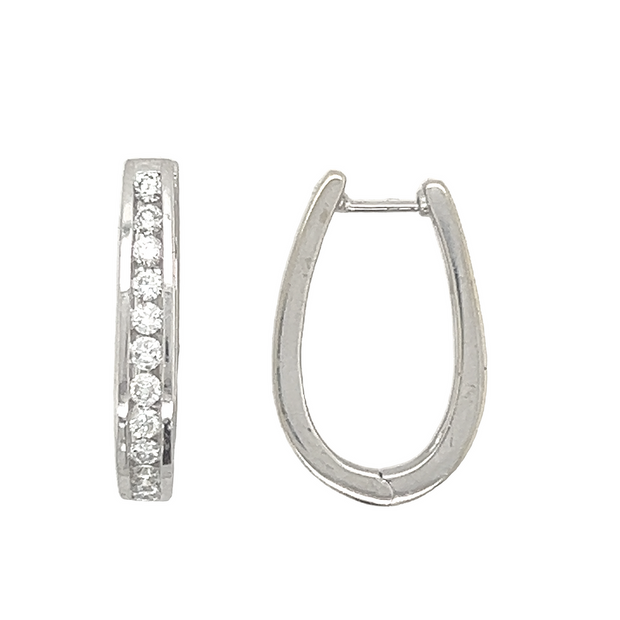 14k White Gold Channel Set Diamond Hoop Earrings