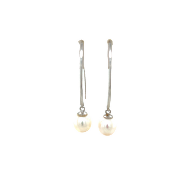 14k White Gold and Pearl Threader Earrings