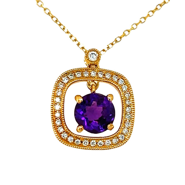 14K Amethyst and Diamond Open Frame Pendant