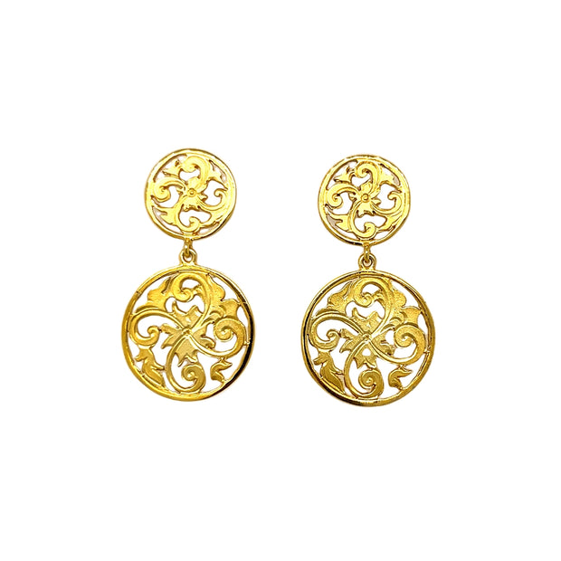 Designer Genoa Hand Engraved Sterling Silver and 18K Gold Filled Earrings