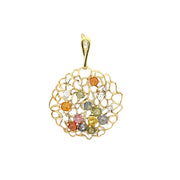 14k Multi Sapphire and Diamond Pendant in Yellow Gold