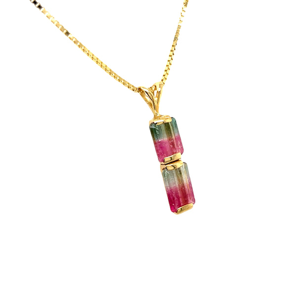 14K Watermelon Tourmaline Drop Necklace