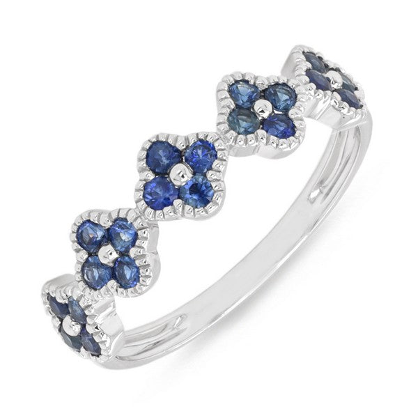 Blue Sapphires and Diamonds 14k White Gold Ring
