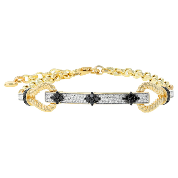 14k Yellow Gold Black and White Diamond Bracelet