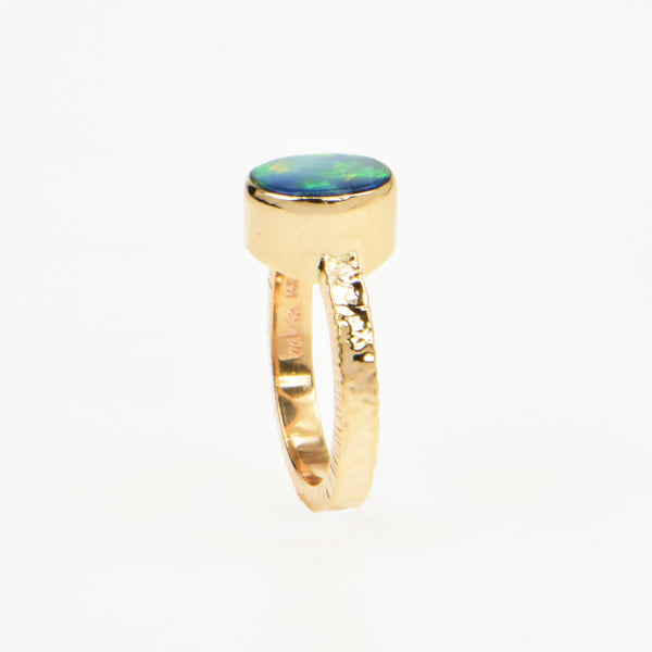 Michael Baksa 14K Gold  Black Opal Doublet Ring