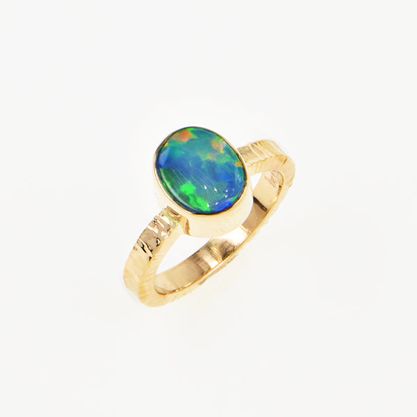 Michael Baksa 14K Gold  Black Opal Doublet Ring