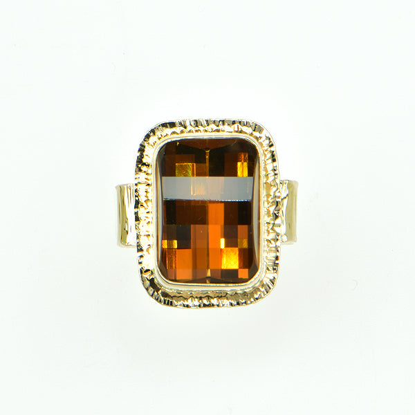 Michael Baksa 14K Gold Honey Pixel Cut Citrine Ring