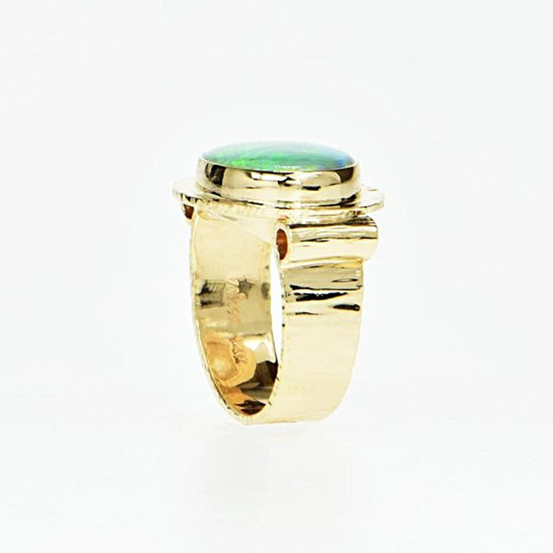 Michael Baksa 14k Gold Semi Black Gem Quality Opal Ring