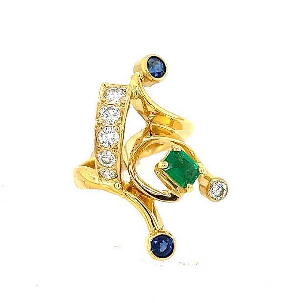 Custom Emerald, Sapphire and Diamond Ring