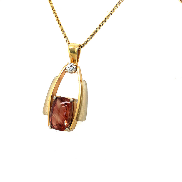 Custom Sunstone Pendant in 14k Yellow and White Gold