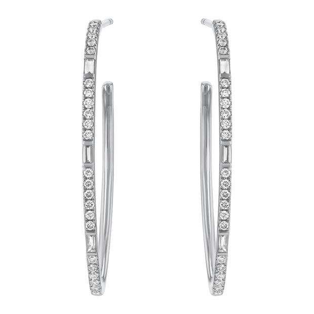 Elongated Diamond Hoop Earrings in 14K White Gold