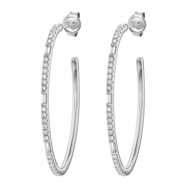 Elongated Diamond Hoop Earrings in 14K White Gold