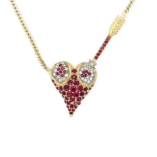 Erte' L'Amour Ruby and Diamond Necklace in 14K Yellow Gold