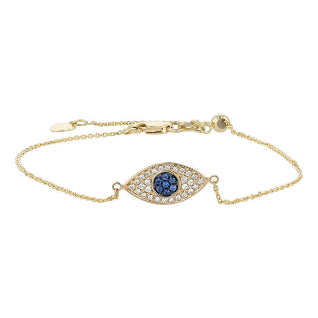 Evil Eye Bracelet with Diamonds and Sapphires in 14K Yellow Gold