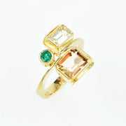 Michael Baksa 14k Imperial Topaz, Emerald and Yellow Sapphire Ring