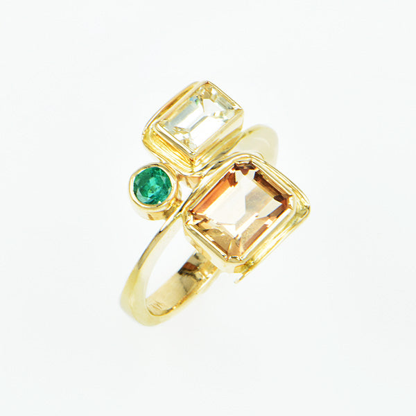 Michael Baksa 14k Imperial Topaz, Emerald and Yellow Sapphire Ring