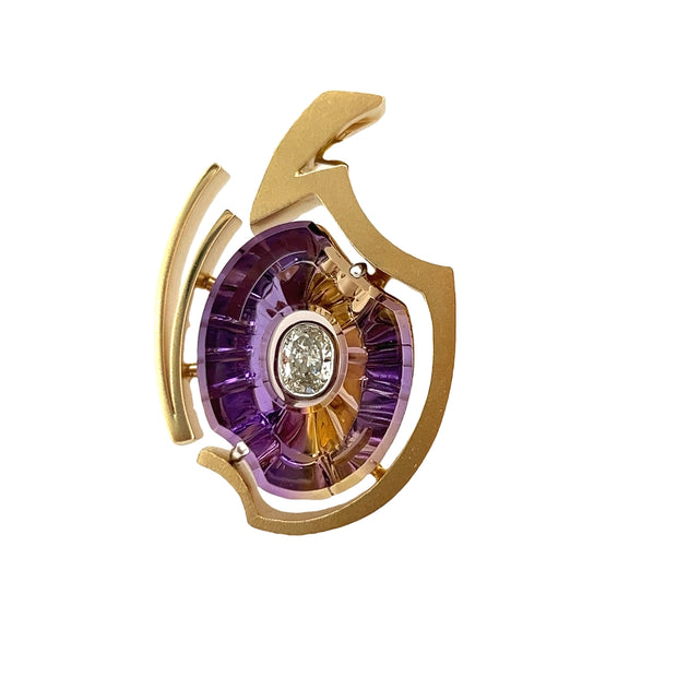 Gordon Aatlo Legacy Collection: 18K Yellow Gold Large Torus Cut Ametrine and Diamond Pendant