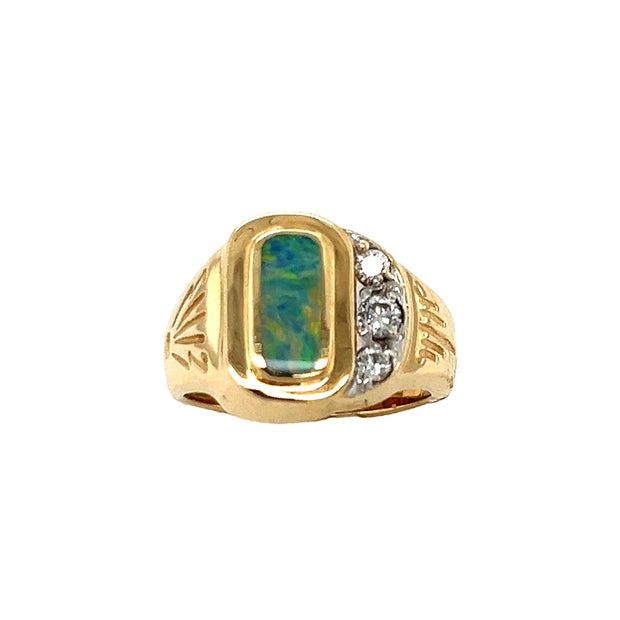 Gordon Aatlo Legacy Collection 14k Opal and Diamond Unisex Ring