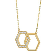 Interlocking Open Hexagon and Diamond Necklace in 14k Yellow Gold