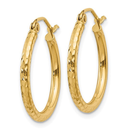 14k Yellow Gold Textured Hoop Earrings