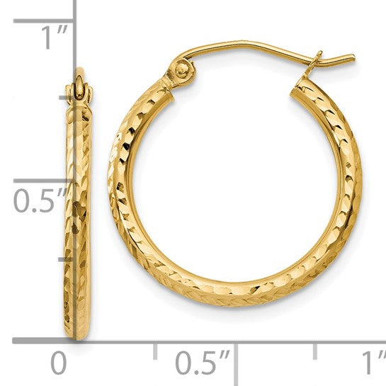 14k Yellow Gold Textured Hoop Earrings