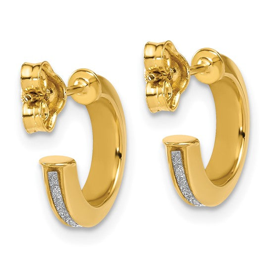 14K Polished Glimmer Infused J-Hoop Post Earrings