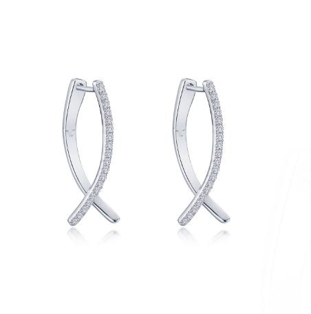 Lafonn White Crossover Oval Hoop Earrings