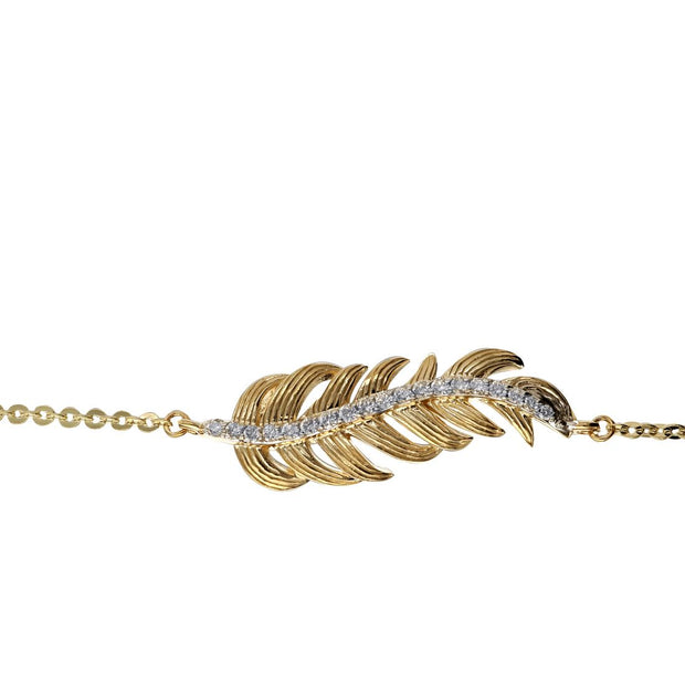 14k Yellow Gold and Diamond Leaf Bracelet