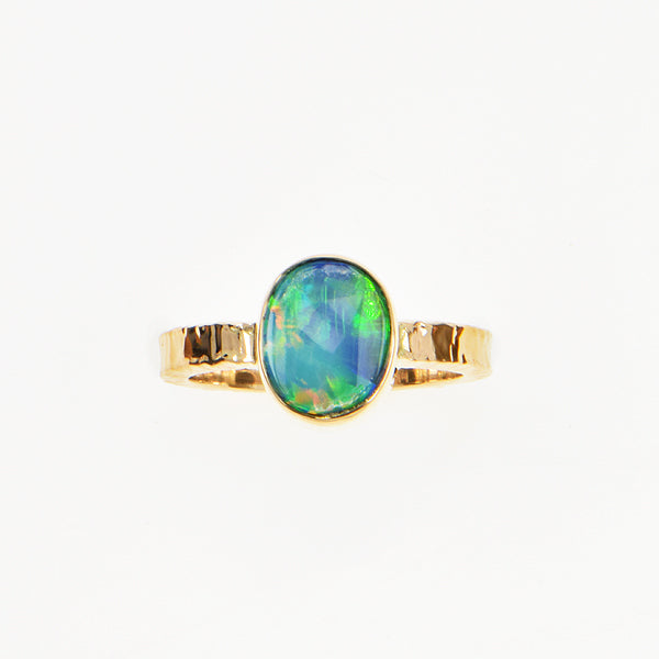 Michael Baksa 14K Gold  Black Opal Doublet Ring