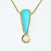 Michael Baksa 14K Gold Kingman Turquoise and Ceylon Moonstone Pendant