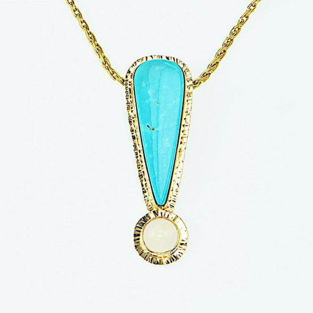 Michael Baksa 14K Gold Kingman Turquoise and Ceylon Moonstone Pendant