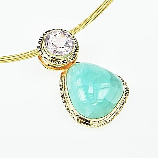 Michael Baksa 14K Gold Large Blue Smithsonite and Pink Kunzite Pendant