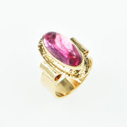 Michael Baksa 14K Gold Large Pink Tourmaline Cabochon Ring