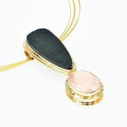 Michael Baksa 14K Gold Large Rose Quartz and Black Jade Pendant