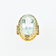 Michael Baksa 14K Gold Sea Foam Flower Cut Aquamarine Ring