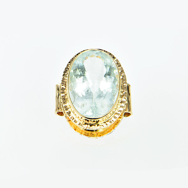 Michael Baksa 14K Gold Sea Foam Flower Cut Aquamarine Ring