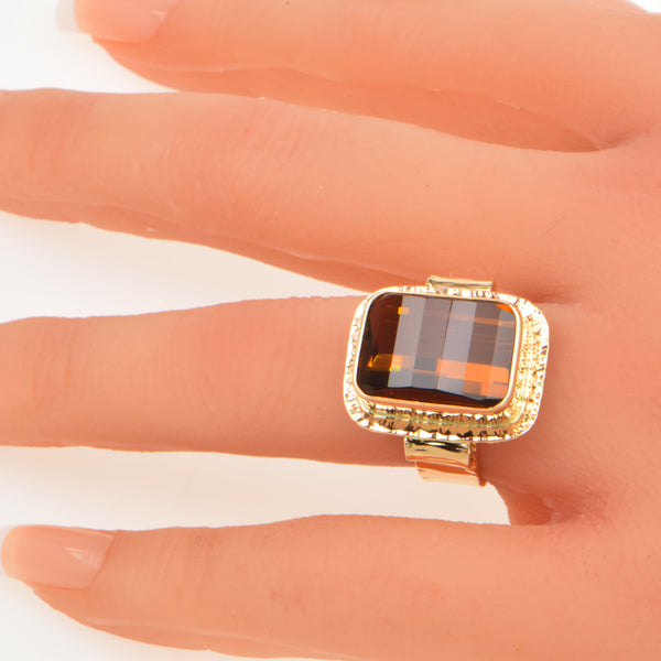 Michael Baksa 14K Gold Honey Pixel Cut Citrine Ring