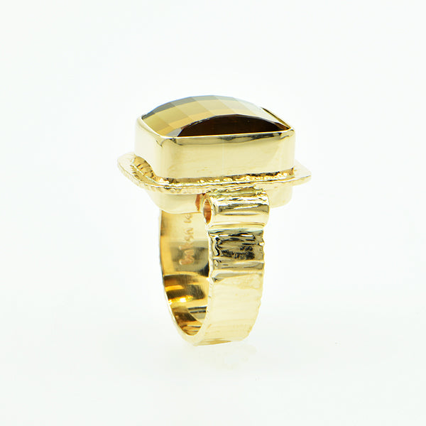 Michael Baksa 14K Gold Honey Pixel Cut Citrine Ring