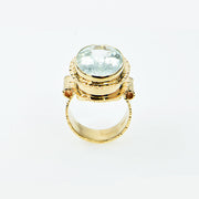 Michael Baksa 14K Gold Sea Foam Flower Cut Aquamarine Ring