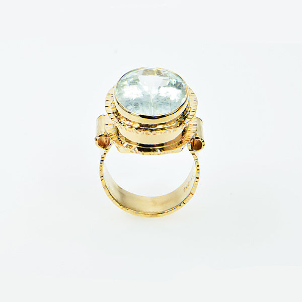 Michael Baksa 14K Gold Sea Foam Flower Cut Aquamarine Ring