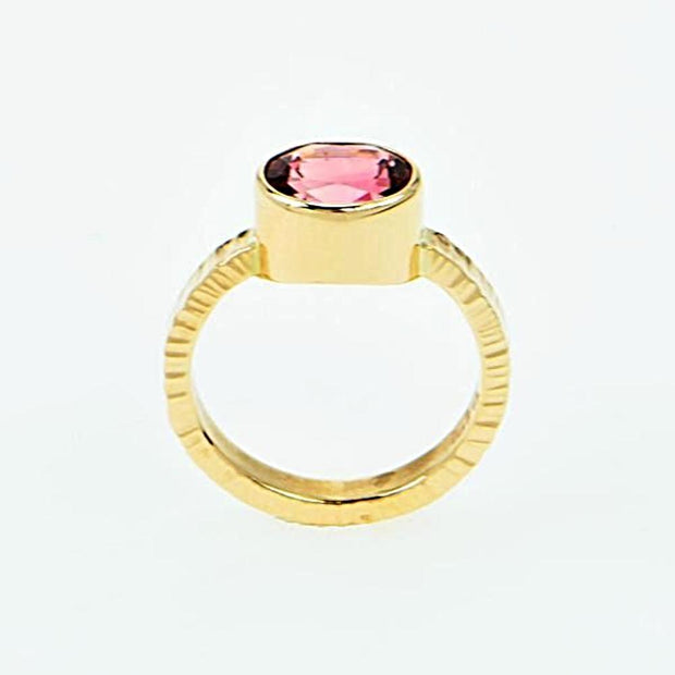 Michael Baksa 14k Yellow Gold Bright Pink Tourmaline Bezel Set Ring