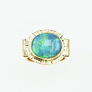 Michael Baksa 14k Gold Semi Black Gem Quality Opal Ring
