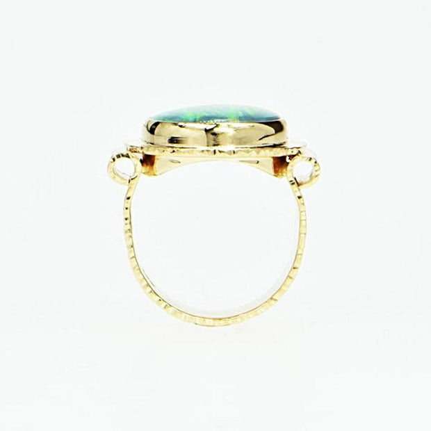 Michael Baksa 14k Gold Semi Black Gem Quality Opal Ring